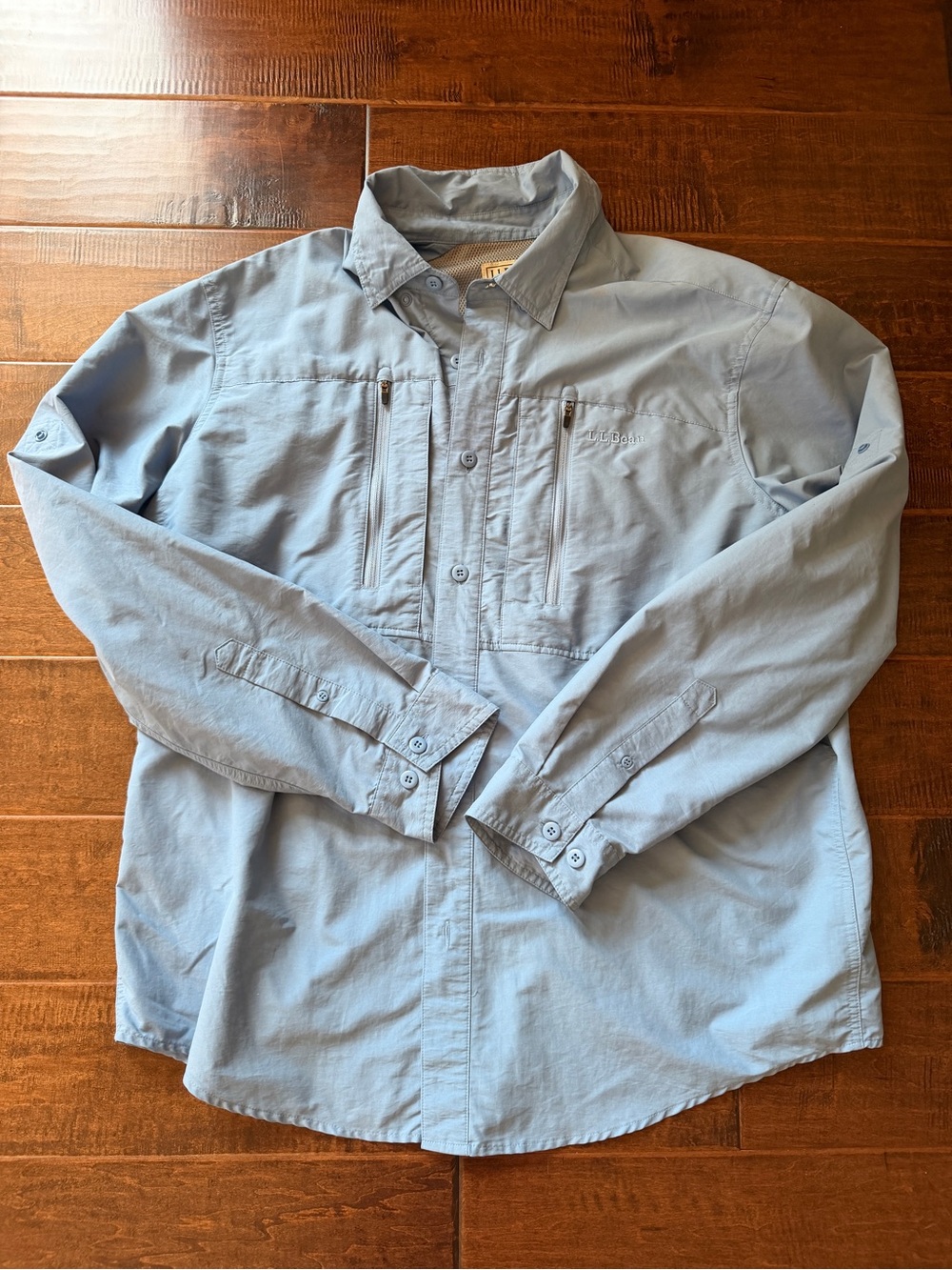 LL Bean Men's Long-Sleeve Light Blue Outdoor Sun Shirt, Large